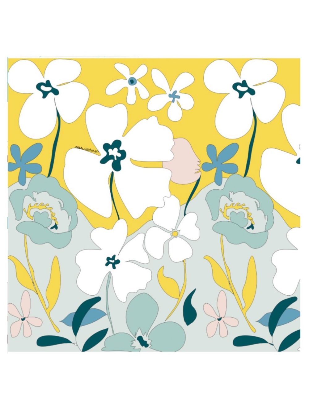 "Les Fleurs Fond Bleu ciel & Jaune" Scarf