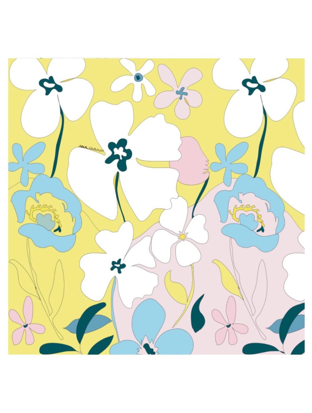 "Les Fleurs Fond Jaune & Rose" Scarf